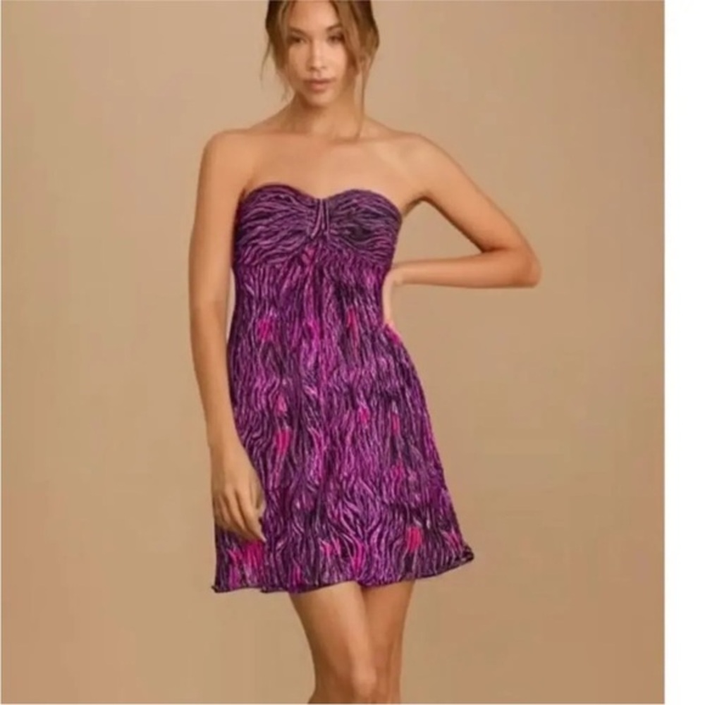 Express purple silk Y2K strapless animal print mini dress 8